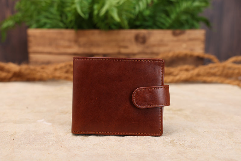 Personalised Engraved Cognac Bifold Leather Wallet With Coin Pocket