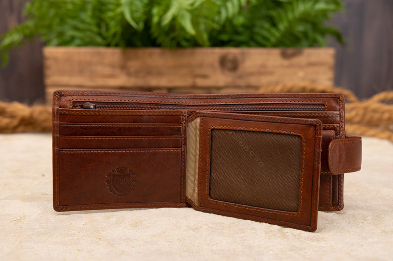 Personalised Engraved Cognac Bifold Leather Wallet With Coin Pocket