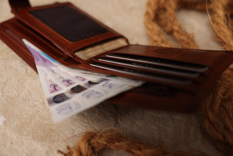 Personalised Engraved Cognac Bifold Leather Wallet With Coin Pocket