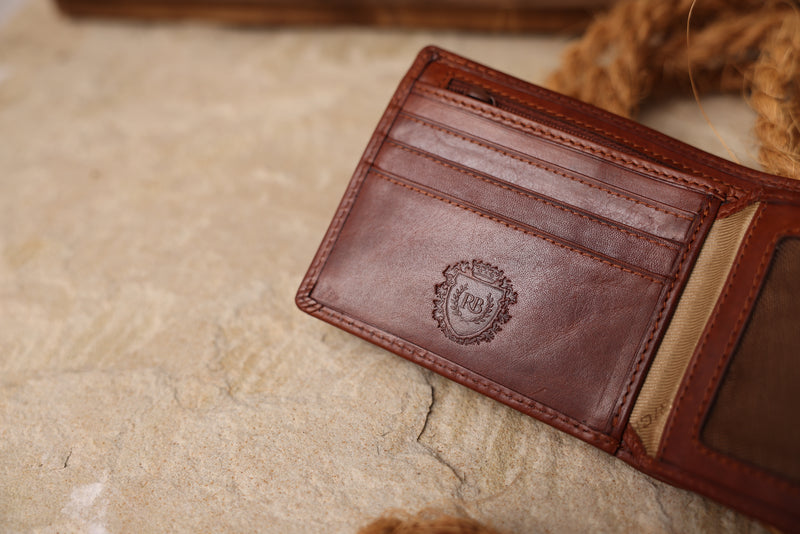 Personalised Engraved Cognac Bifold Leather Wallet With Coin Pocket
