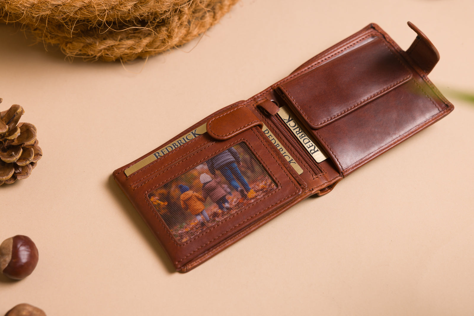 Personalised Engraved Cognac Bifold Leather Wallet