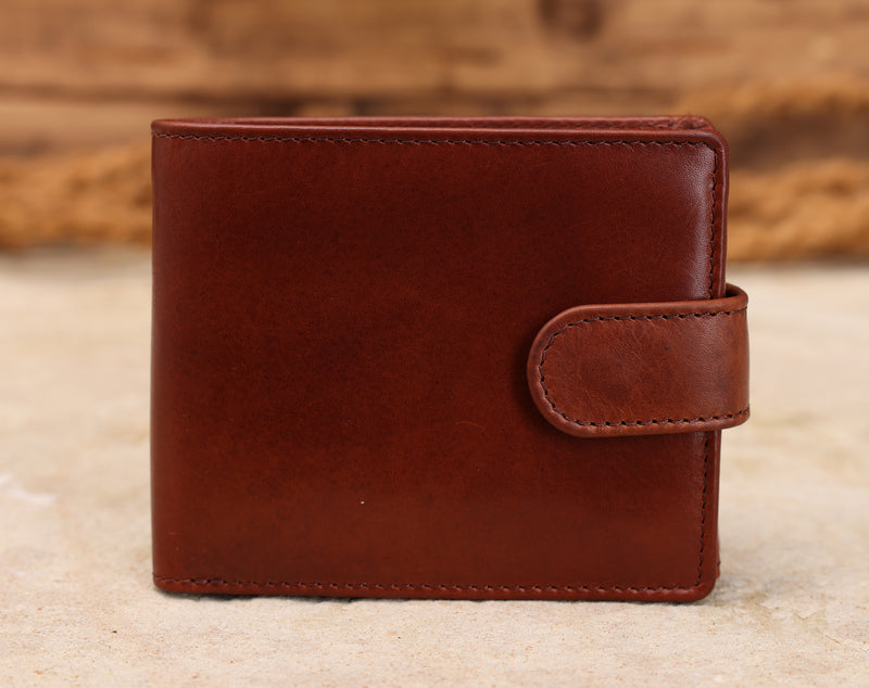 Personalised Engraved Cognac Bifold Leather Wallet With Coin Pocket & Credit Card Slots