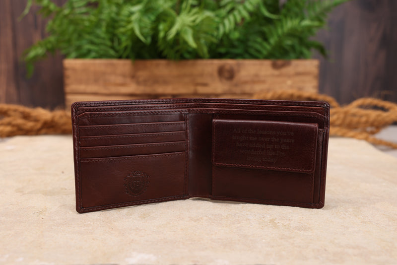Personalised Engraved Dark Brown Bifold Leather Wallet