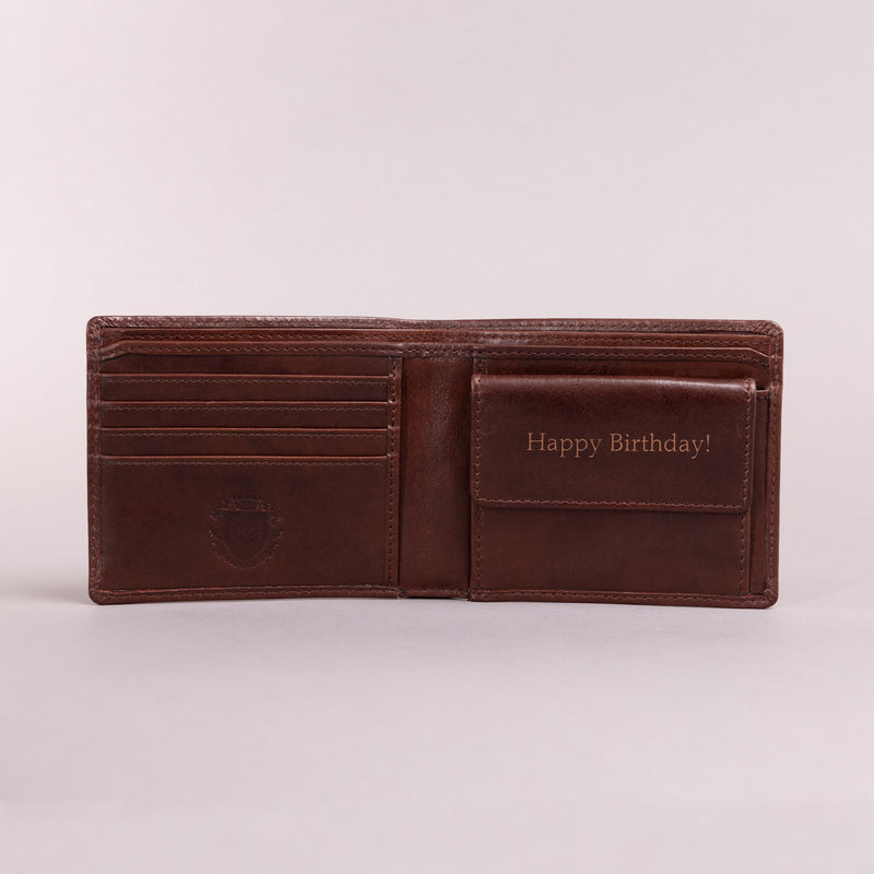 Personalised Engraved Dark Brown Bifold Leather Wallet