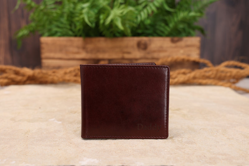 Personalised Engraved Dark Brown Bifold Leather Wallet