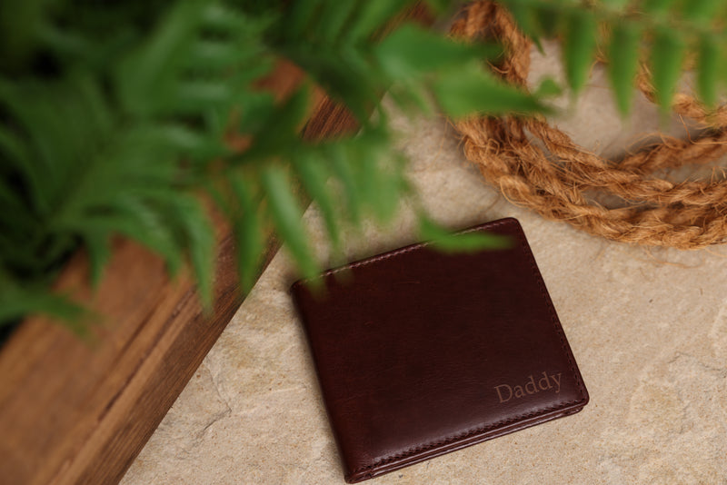 Personalised Engraved Dark Brown Bifold Leather Wallet