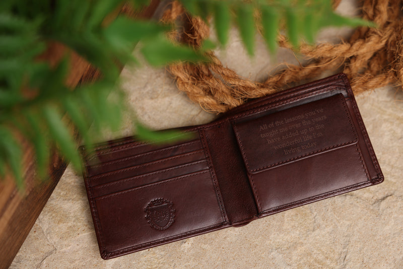 Personalised Engraved Dark Brown Bifold Leather Wallet