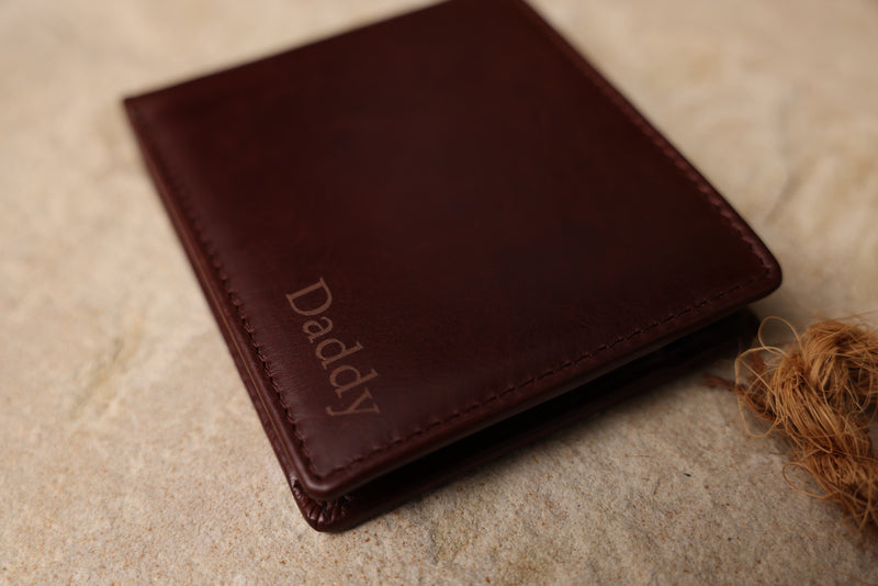 Personalised Engraved Dark Brown Bifold Leather Wallet