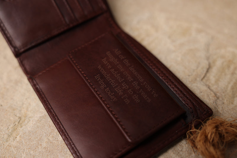 Personalised Engraved Dark Brown Bifold Leather Wallet