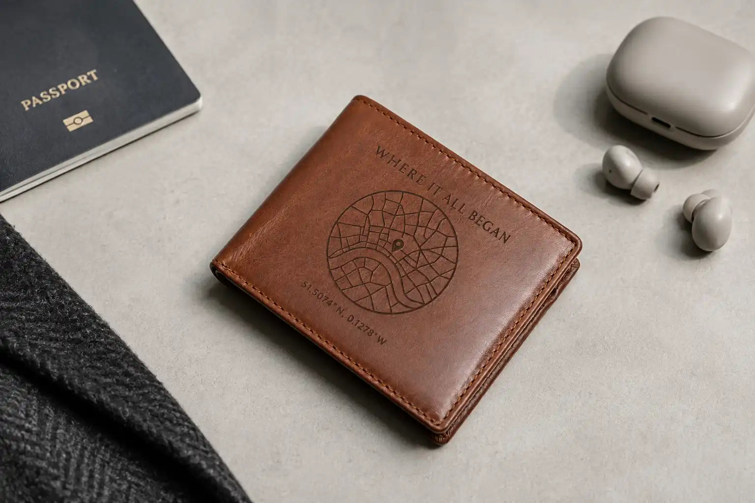 Personalised Cognac Leather Wallet – Bifold RFID Wallet for Men