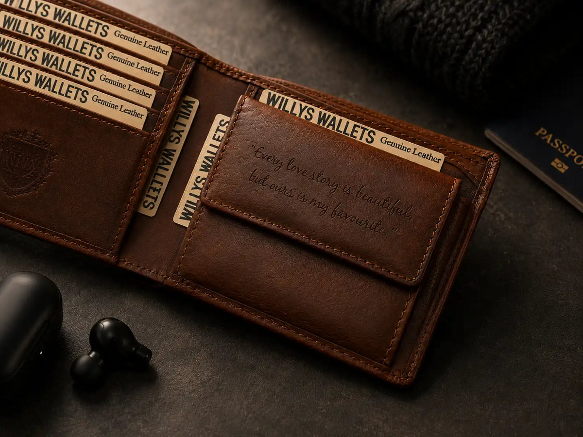 Personalised Cognac Leather Wallet – Bifold RFID Wallet for Men