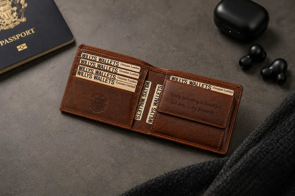 Personalised Cognac Leather Wallet – Bifold RFID Wallet for Men