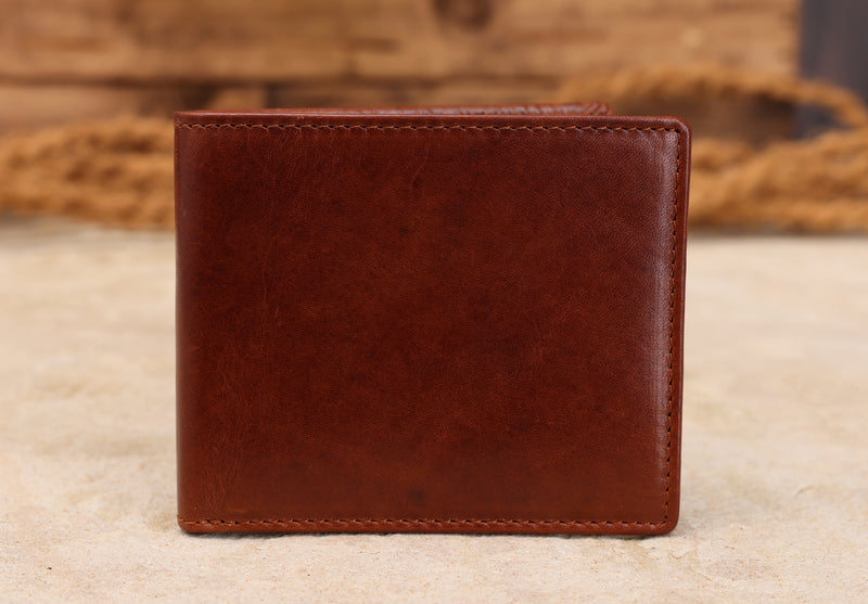 Personalised Engraved Cognac Bifold Leather Wallet