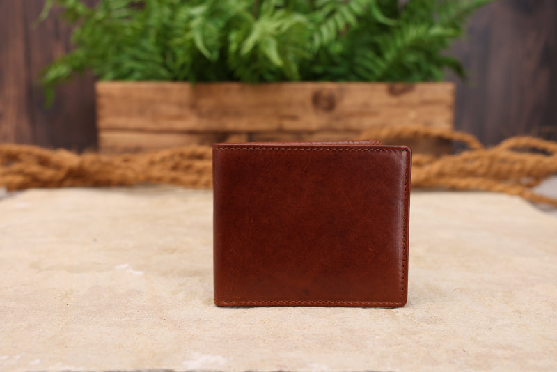 Personalised Engraved Cognac Bifold Leather Wallet