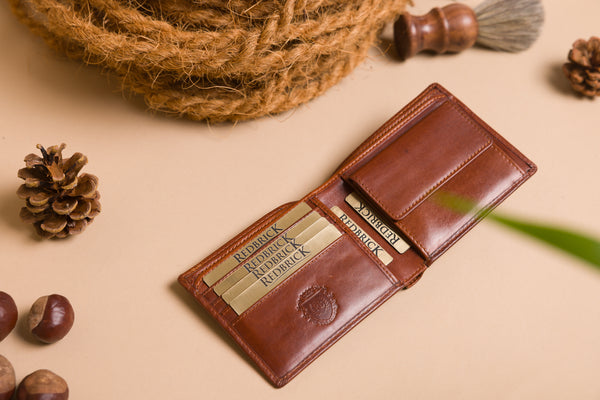 Personalised Engraved Cognac Bifold Leather Wallet