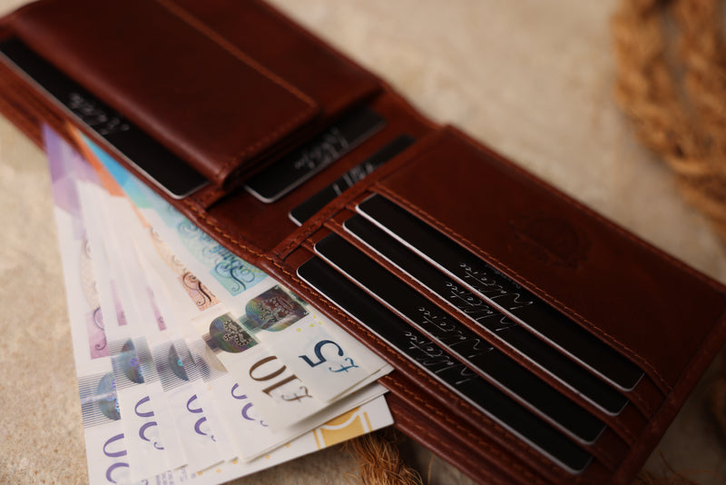 Personalised Engraved Cognac Bifold Leather Wallet