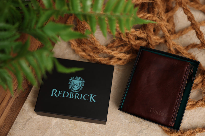Personalised Engraved Dark Brown Bifold Double Zip Leather Wallet
