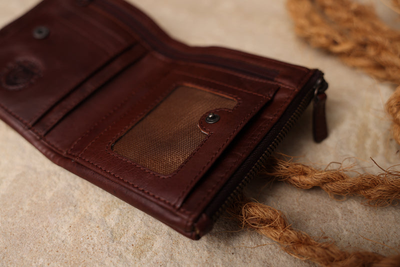 Personalised Engraved Dark Brown Bifold Double Zip Leather Wallet