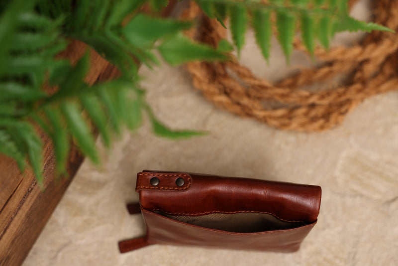 Personalised Engraved Cognac Bifold Double Zip Leather Wallet