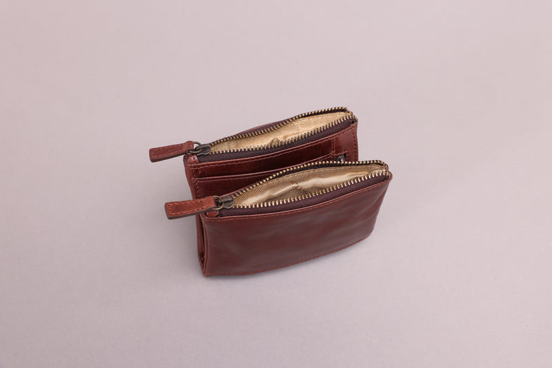 Personalised Engraved Dark Brown Bifold Double Zip Leather Wallet