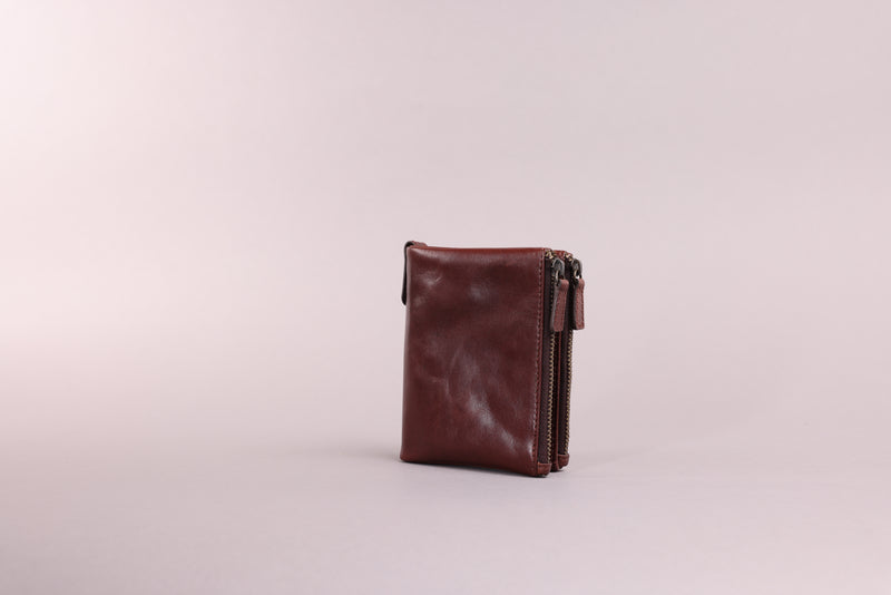 Personalised Engraved Dark Brown Bifold Double Zip Leather Wallet