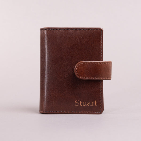 Personalised Engraved Dark Brown Bifold Leather Card Holder Wallet