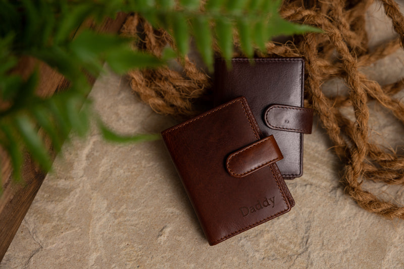 Personalised Engraved Dark Brown Bifold Leather Card Holder Wallet