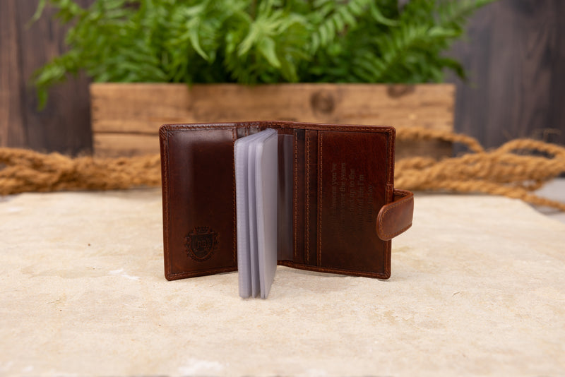 Personalised Engraved Cognac Bifold Leather Card Holder Wallet