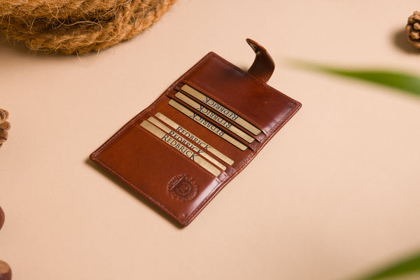 Personalised Engraved Cognac Bifold Leather Card Holder Wallet