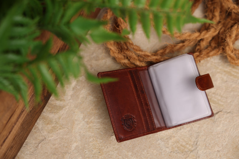 Personalised Engraved Cognac Bifold Leather Card Holder Wallet