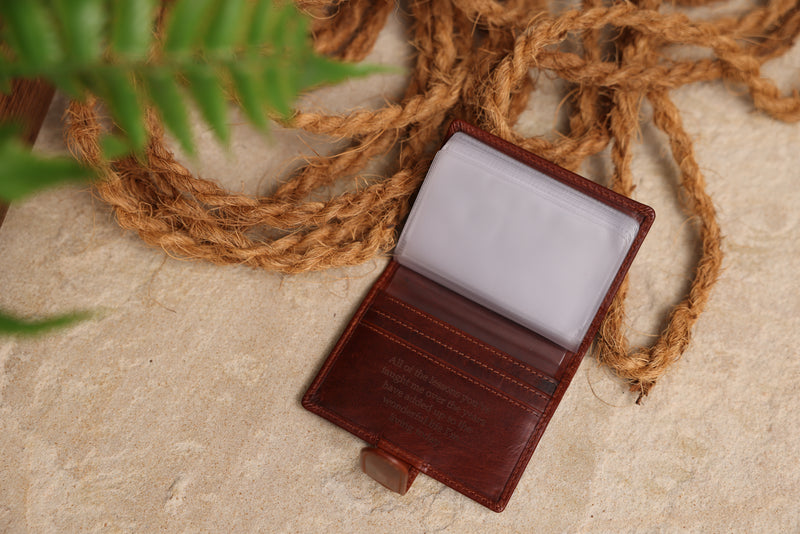 Personalised Engraved Cognac Bifold Leather Card Holder Wallet