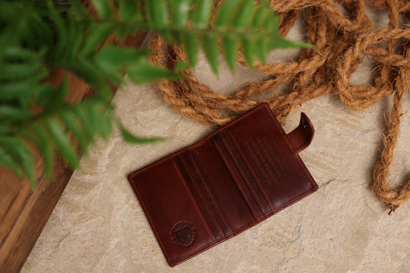 Personalised Engraved Cognac Bifold Leather Card Holder Wallet