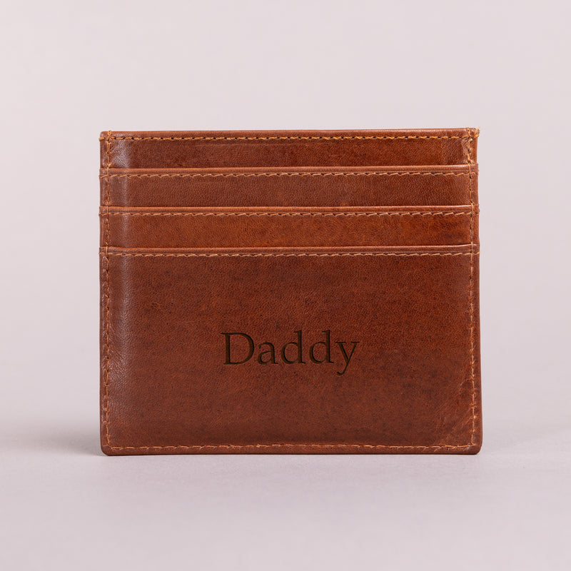 Personalised Engraved Cognac Leather Card Holder Wallet