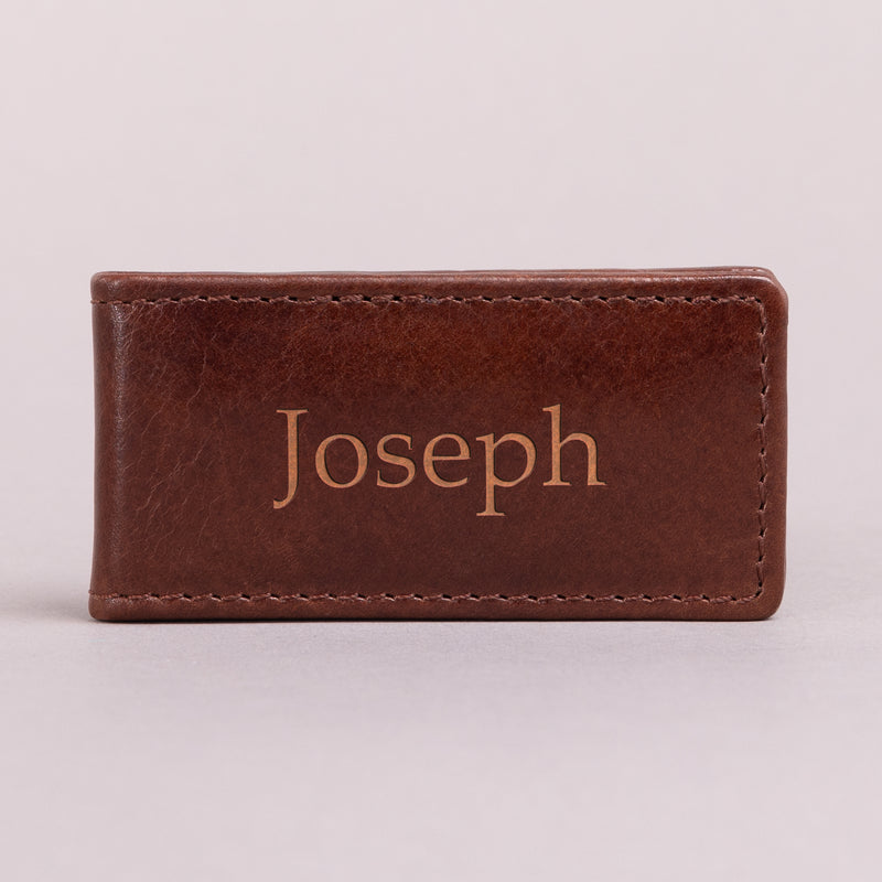 Personalised Engraved Dark Brown Leather Money Clip