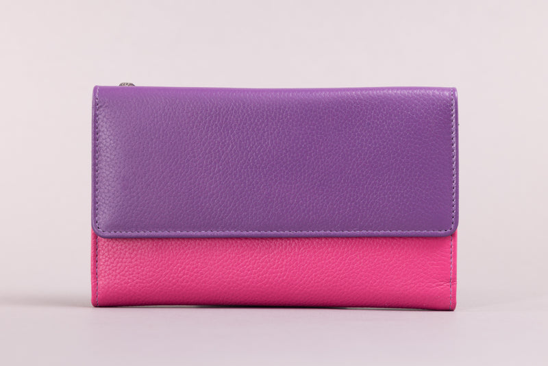 Personalised Engraved Purple Pink Multi Leather Purse