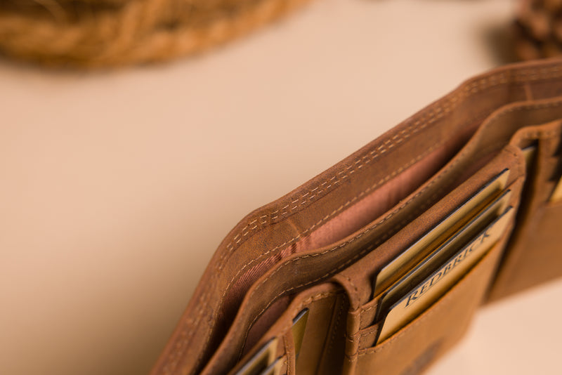 Personalised Engraved Trifold Cognac Hunter Leather Wallet
