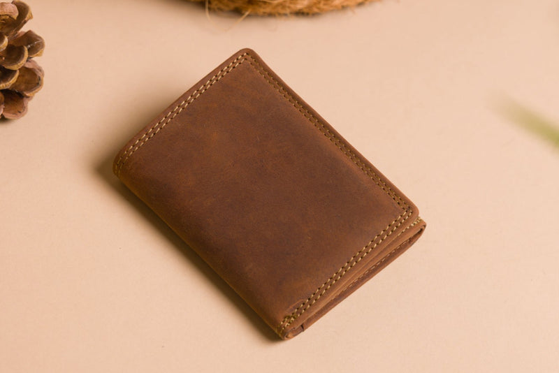 Personalised Engraved Trifold Cognac Hunter Leather Wallet