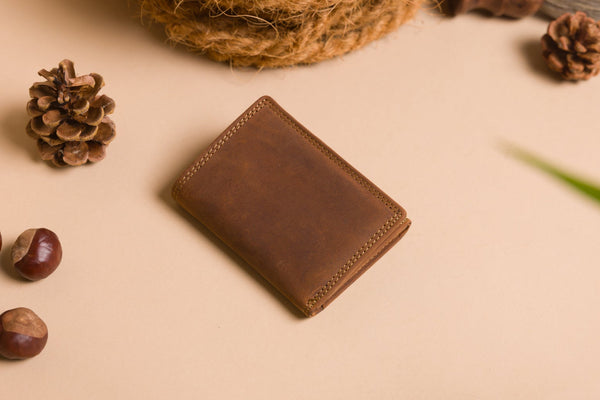 Personalised Engraved Trifold Cognac Hunter Leather Wallet