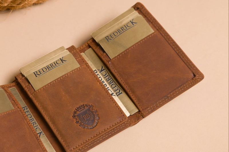 Personalised Engraved Trifold Cognac Hunter Leather Wallet