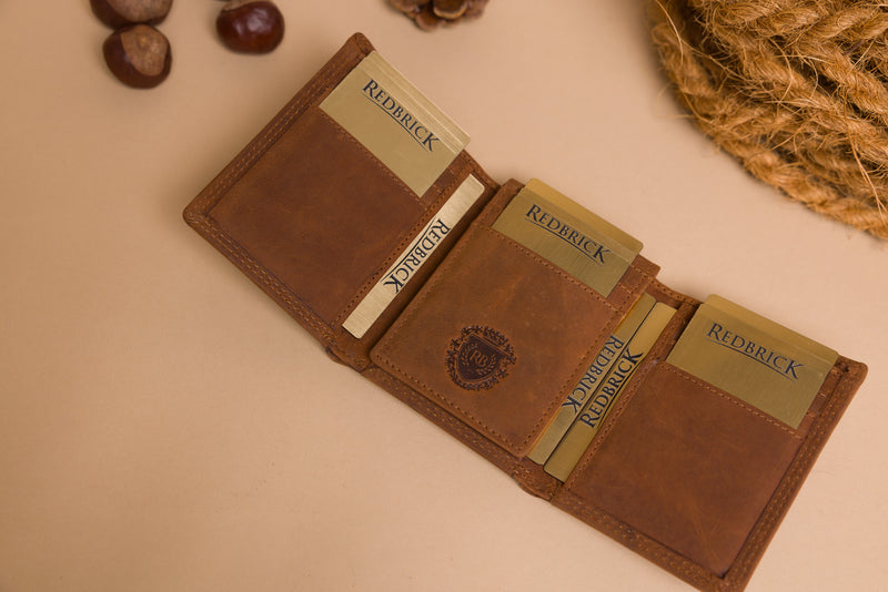 Personalised Engraved Trifold Cognac Hunter Leather Wallet