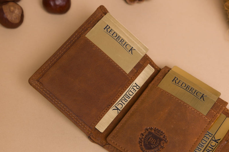 Personalised Engraved Trifold Cognac Hunter Leather Wallet