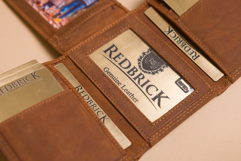 Personalised Engraved Trifold Cognac Hunter Leather Wallet