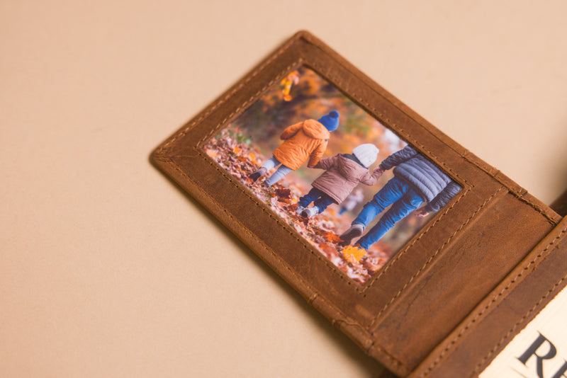 Personalised Engraved Trifold Cognac Hunter Leather Wallet