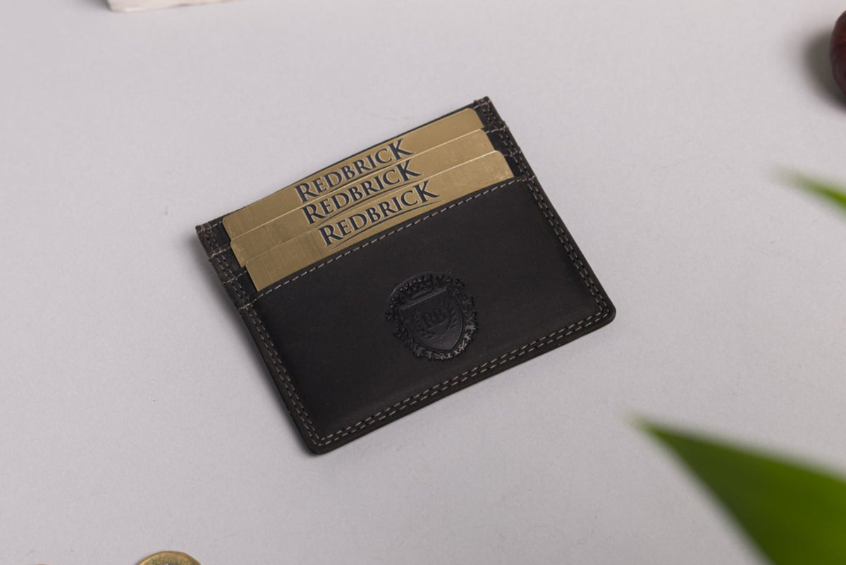 Personalised Black Leather Card Holder – Slim Hunter Wallet with RFID Protection