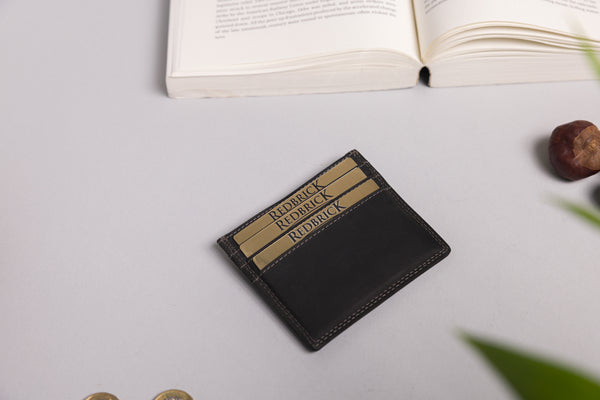 Personalised Engraved Black Hunter Leather Card Holder Wallet