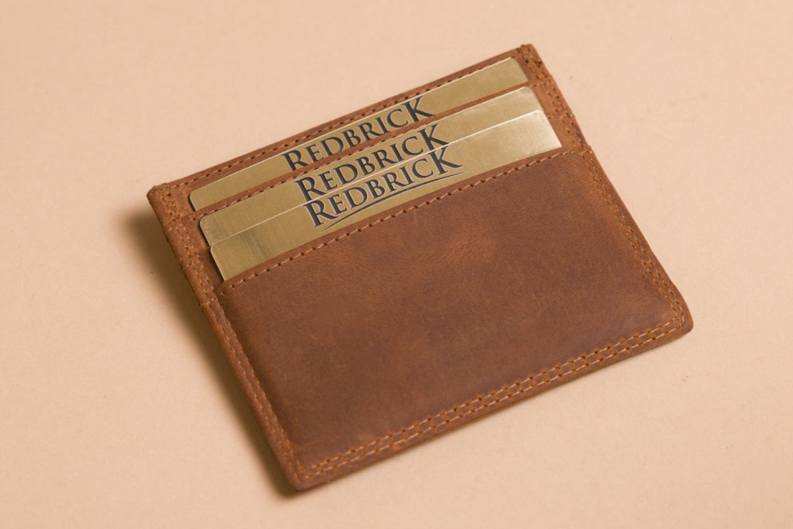 Personalised Cognac Leather Card Holder – Slim Hunter Wallet with RFID