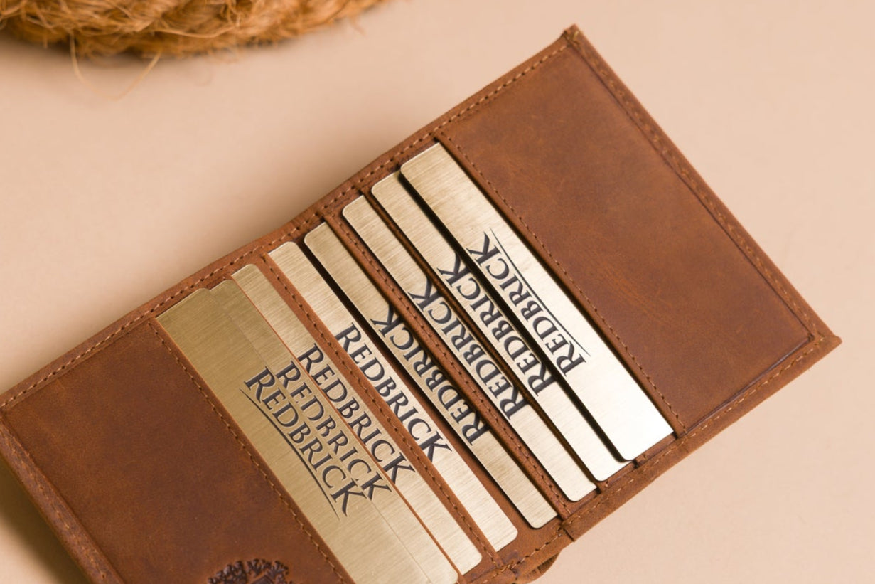 Personalised Cognac Leather Card Holder – Slim Hunter Wallet with RFID