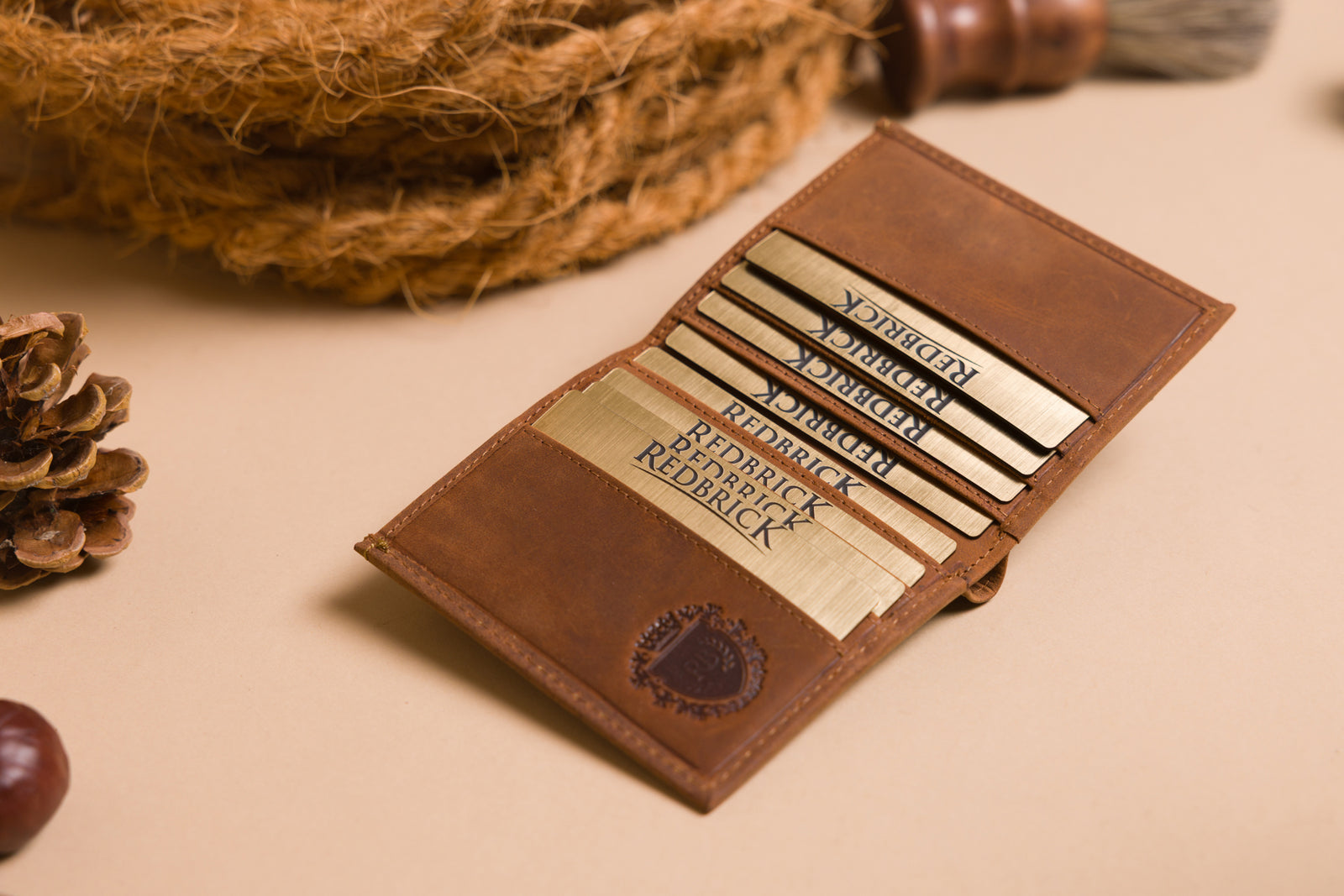 Personalised Engraved Cognac Hunter Leather Card Holder Wallet