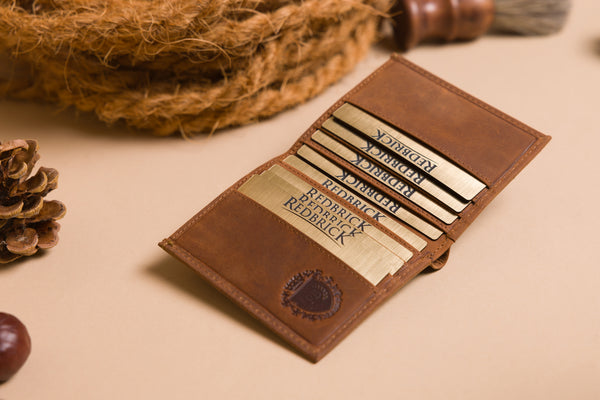 Personalised Engraved Cognac Hunter Leather Card Holder Wallet