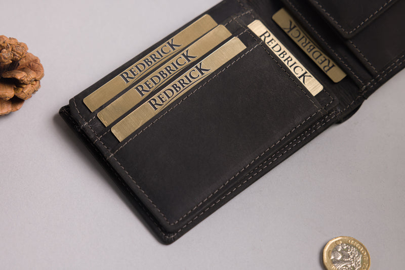 Personalised Engraved Bifold Black Hunter Leather Wallet With Coin Pocket